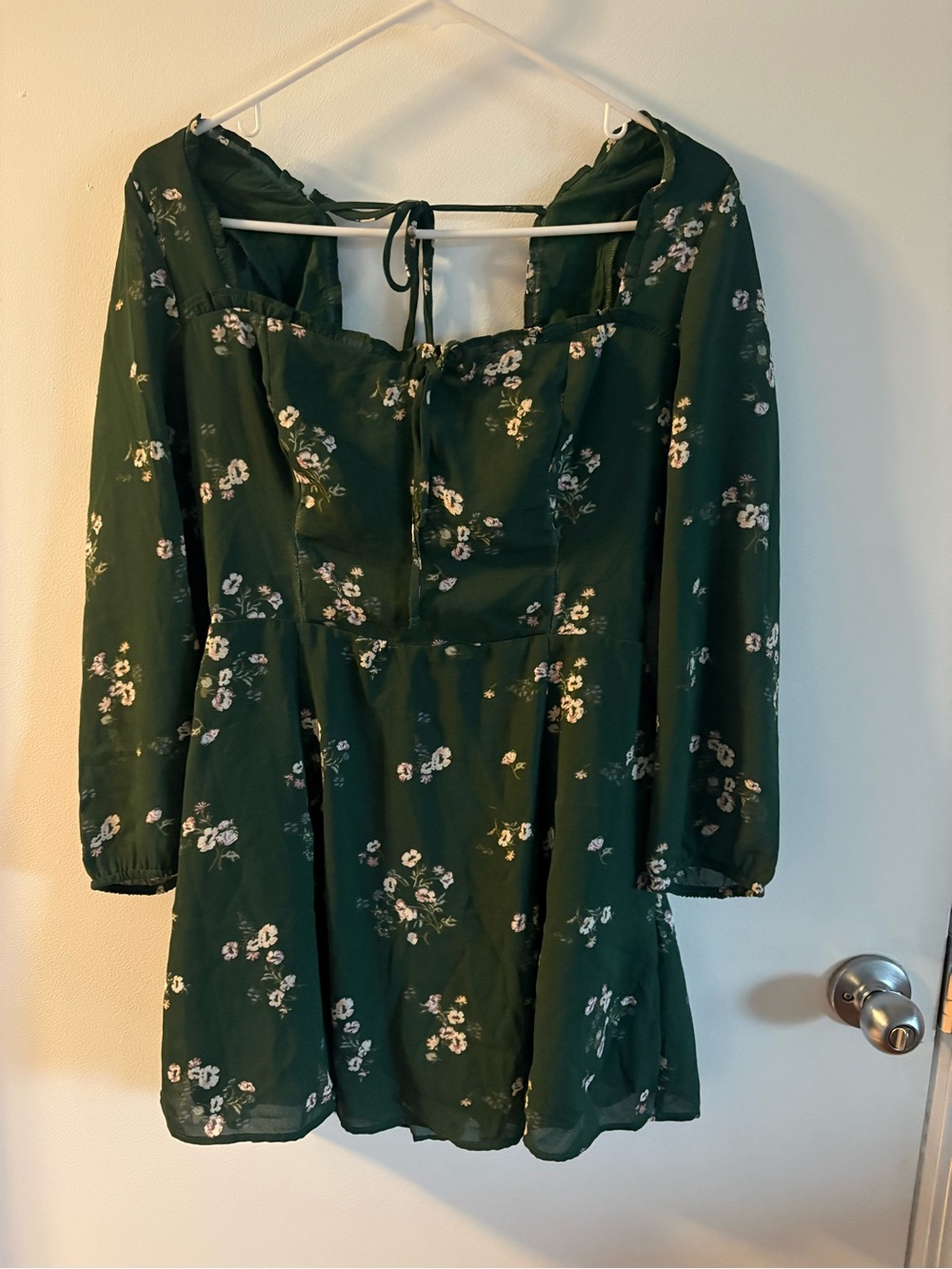 Abercrombie & Fitch Dark Green Floral Long-Sleeve Mini Dress